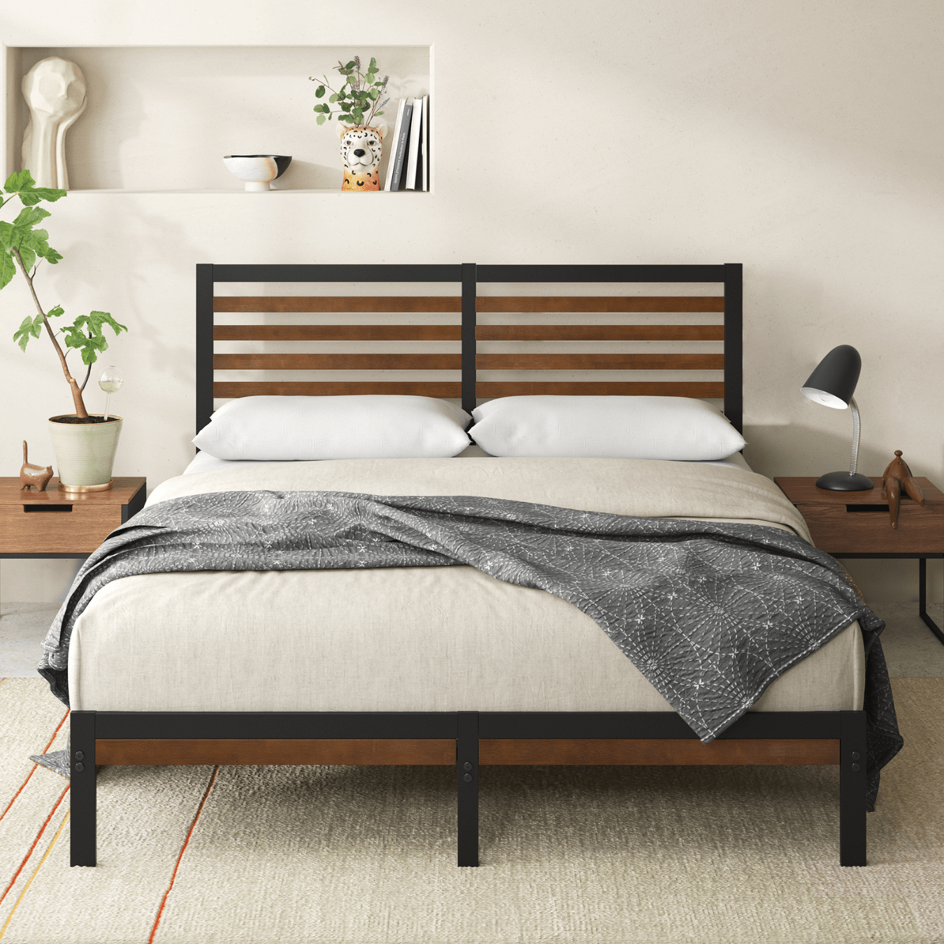 Kai Bamboo & Metal Bed Frame | Slatted Headboard | Zinus NZ